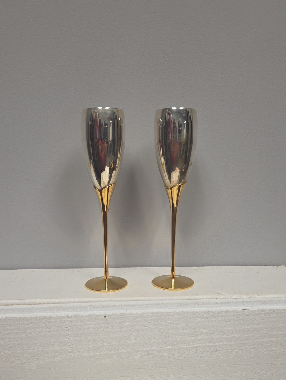 Things Remembered Gold and Silver Metallic Champagne Flutes - Pair